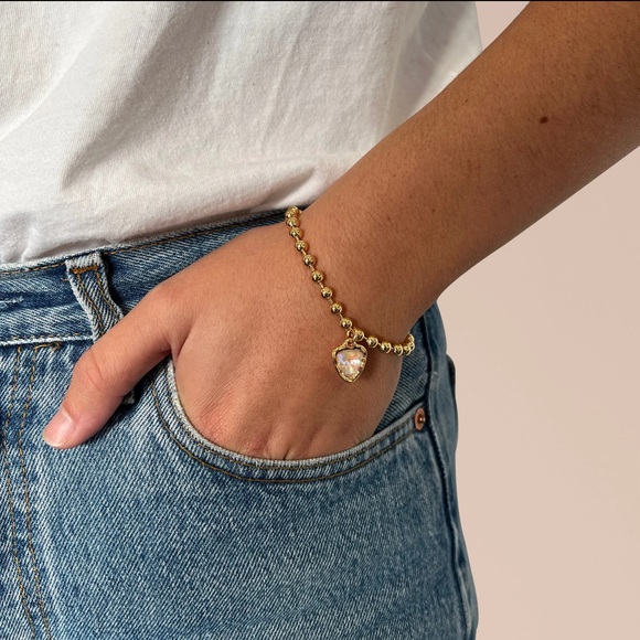 Drago Braga Jewelry - Gold Ball Chain Bracelet, Gold plated ball bracelet with one triangle crystal